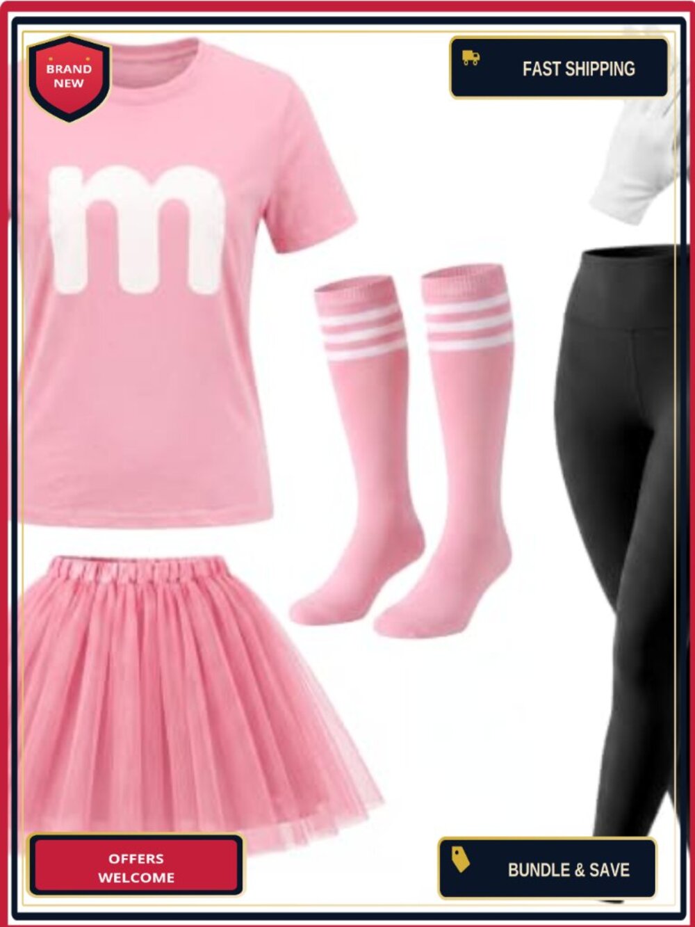 Halloween Costume Set 5 Pcs Letter M Tee Tutu Leggings Socks Gloves